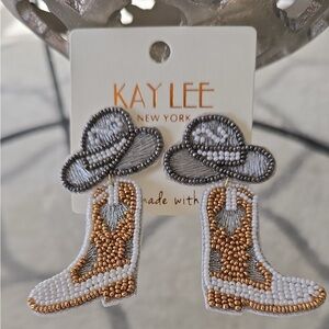 Kay Lee Beaded Cowboy Hat and Boot Earrings NWT